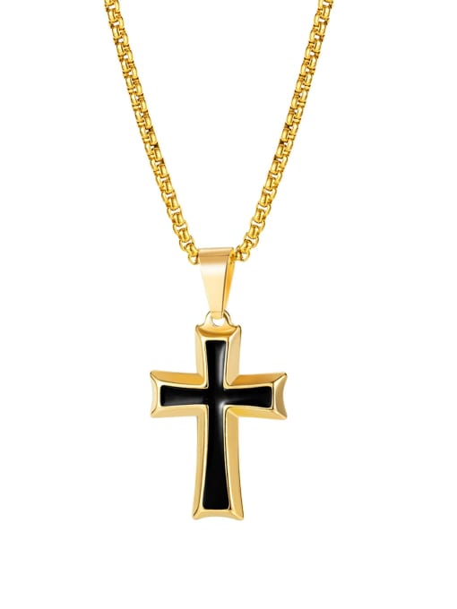 [golden pendant  chain 3*55cm] Titanium Steel Enamel Cross Hip Hop Regligious Necklace